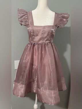 Altar'd State women’s Mauve Organza Square Neck Party Dress Size S